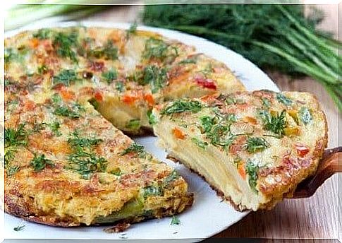 Spanish tortilla with potatoes and vegetables