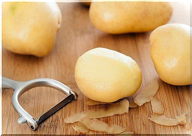 Prepare potatoes by peeling them first