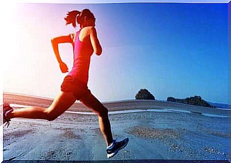 A woman running on the beach